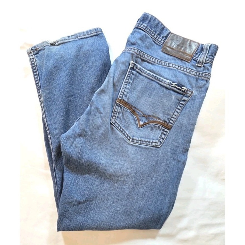 Seven7 Men's Skinny Jeans 38x30 Dark Wash Blue Stretch Denim Distressed